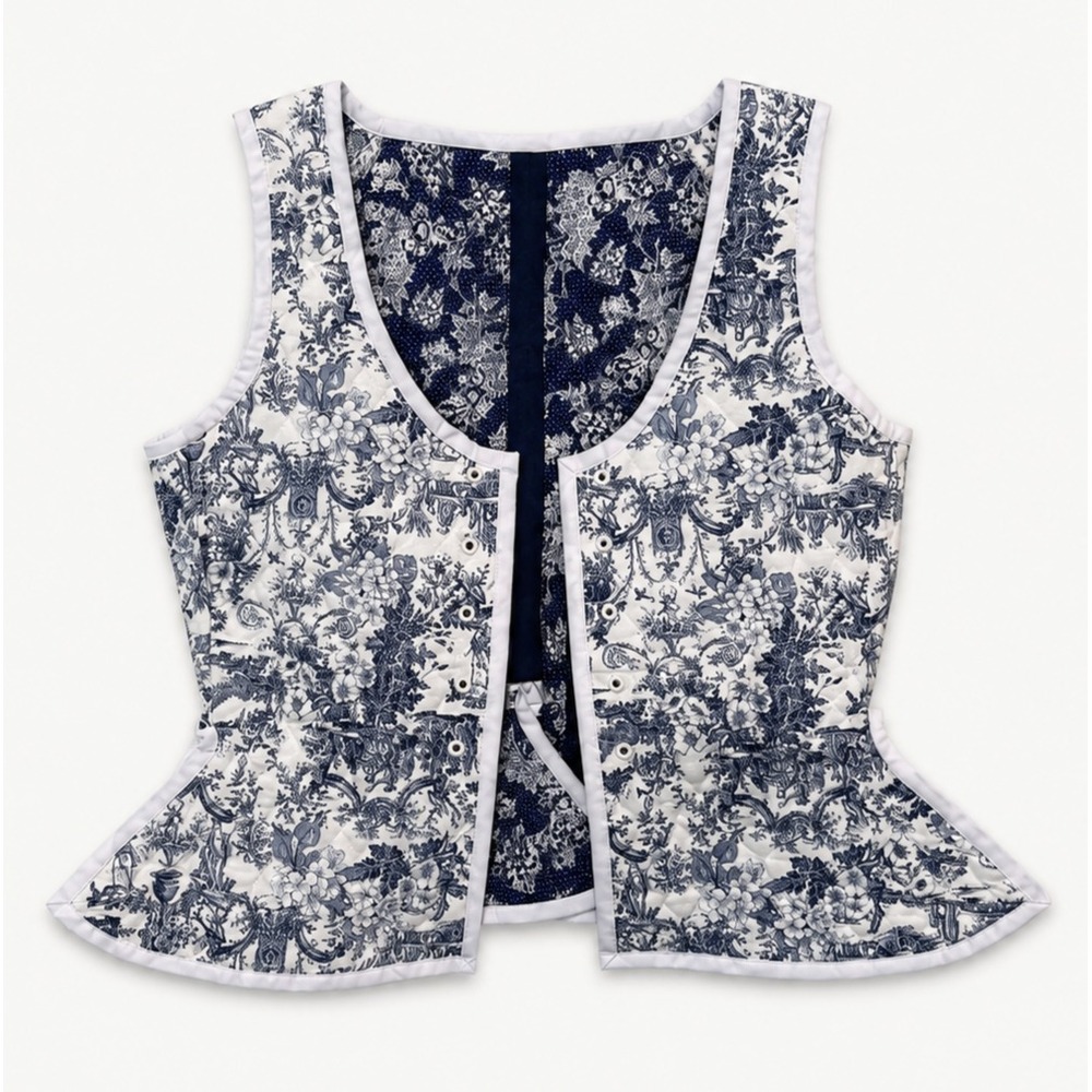 Handmade Blue Toile Boned Corset Bodice Size L Renaissance Faire Theater Costume